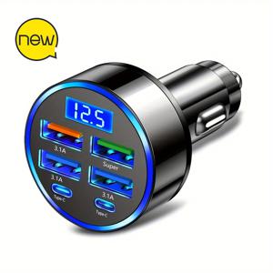 TEMU 2025 여름 & 가을 신제품 듀얼 타입-C 차량용 충전기, 고속 충전 및 디지털 디스플레이, 4 USB 포트 - 스마트폰 및 태블릿 호환, 트럭·밴·택시·차량용 필수 드라이버 액세서리