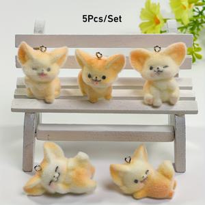TEMU 5개입 3D 펜넥 여우 참 - 플로킹 스웨이드 터치 동물 펜던트 키체인 & 폰 스트랩용, 동물 애호가를 위한 DIY 공예 선물