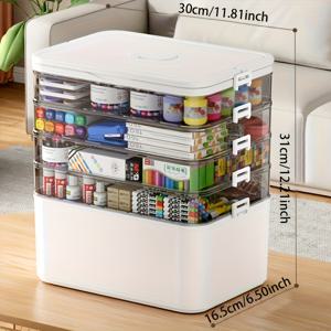 TEMU 1pc 5층 투명 플라스틱 보관함, 흰색 핸들 - 조립 필요 없음, 자수 도구, 약물, 헤어 액세서리, 예술 용품, 보관, 화장품 및 장난감에 이상적 - 가정, 사무실, 기숙사, 아파트 조직 솔루션, 샤워 캐디