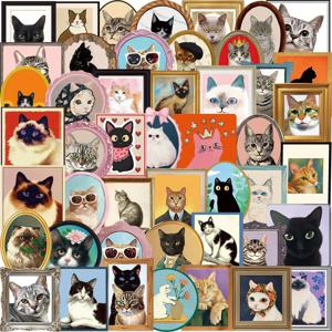TEMU 50개 빈티지 고양이 스티커 - 파스텔 컬러 프레임 속 귀여운 레트로 캣 (핑크, 블루, 오렌지, 퍼플) - 재사용 가능한 자체 접착 비닐 데칼, 스크랩북, 노트북, 물병, 파티 장식용 - 잔여물 없음 - 고양이 애호가를 위한 완벽한 선물, 스크랩북 용품, 고품질 접착제, DIY