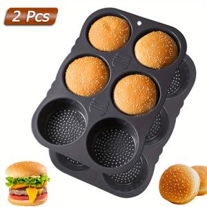 TEMU 2pcs, 햄버거 번 모양 (9.25''x13.58'') 실리콘 빵 팬 6구, 구멍이 뚫린 베이킹 컵케이크 모양, 베이킹 도구, 주방 가전제품, 주방용품