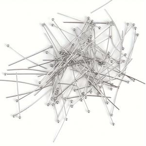 TEMU 주얼리 제작, DIY 귀걸이, 목걸이 및 공예용으로 사용할 수 있는 50mm 구부러질 수 있는 스테인레스 스틸 볼 헤드 핀 200개 세트
