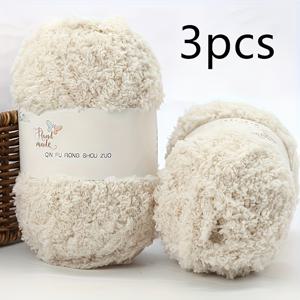 TEMU 3개 100% 폴리에스테르 3겹 코랄 플리스 원사, DIY 타월 랩 재료, 수제 뜨개질 솜털 실, 분홍색, 흰색, 베이지색, 크로셰 & 뜨개질 공예용