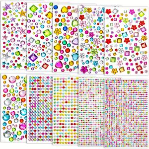 TEMU DIY 공예용 반짝이는 보석 스티커 3200개 세트, 네일 아트, 메이크업, 휴대폰 케이스, 노트북, 파티 장식, 결혼식, 생일, 기념일, 졸업식 등에 어울리는 다양한 색상과 모양의 자체 접착형 젬스톤 데칼 10장