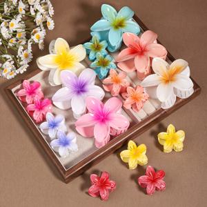 TEMU 18pcs 하와이 플루메리아 꽃 헤어 클립 - 패스텔 그라데이션 컬러, 내구성 있는 플라스틱, 여성과 소녀의 해변 휴가, 해변 액세서리|열대 스타일|밝은 색상