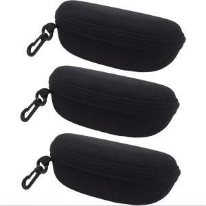 TEMU 3pcs 우아한 블랙 하드 쉘 안경 케이스, 지퍼 & 후크, 남성 및 여성용 내구성 폴리에스터 안경 보관, 스타일리시 액세서리 조직자, 휴일 및 일상 사용에 완벽, 안경 보호 | 세련된 안경 케이스 | 안전한 지퍼 잠금