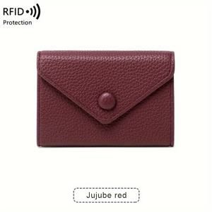 TEMU FOREVER MIYIN 미니 RFID 차단 지갑, 라임 에이징, 다중 카드 슬롯, 단색, 플랩 버튼 아코르디언 디자인, 스냅 클로저, 폴리에스터 안감, 스타일, 습식 와이프 클린,velop 형태, 크레딧 카드 홀더 플랩 포켓