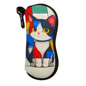 TEMU 1개 스타일리시 고양이 디자인 지퍼형 네오프렌 안경 케이스 - 방수, 가볍고 내구성 있는 남녀공용 안경 파우치, 모든 종류의 안경에 적합, 생동감 넘치는 패턴 소프트 보호 커버