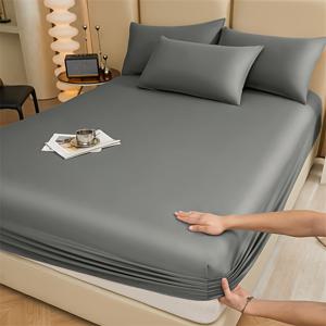 TEMU 부드럽고 피부 친화적인 침대 시트 - 폴리에스터, 기계 세탁 가능, 30-34cm 높이, 보라색, 녹색, 파란색, 회색, 흰색, 검정색, 해군색으로 제공 - 호텔, 침실, 손님 방 장식에 이상적, 베개 커버 및 베개는 제공되지 않음, 올 시즌 편안함, 미학, 부드러운 질감