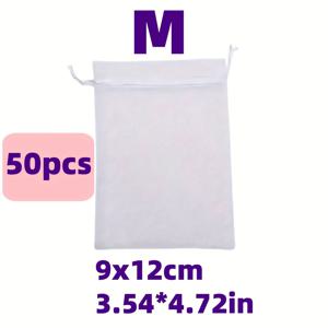 TEMU 50개 투명한 끈 오르가자 선물 가방, 다양한 색상의 리본으로 장식된 결혼식, 파티, 생일, 기념일, 보석, 캔디, 문구, 소품, 과일 포장, 곤충 보관, 휴일 선물, 결혼식 선물 가방, 파티 선물 가방, 파스텔 컬러 스키마, 장식용 리본으로 사용할 수 있는 다용도 가방