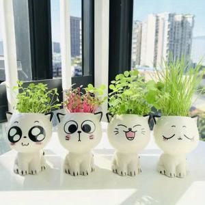 TEMU 4pcs 세라믹 고양이 만화 플랜터 - 책상 및 정원 장식용 귀여운 미니어처 키티 포트, 수кул렌트 및 작은 식물에 적합, 학교 선물 및 교육용 장난감으로 이상적인 DIY