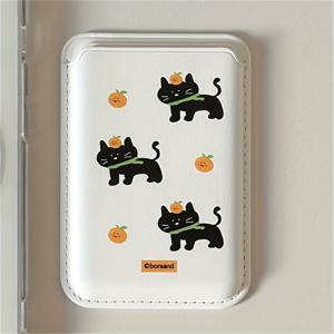TEMU 귀여운 오렌지 고양이 만화 자석 지갑, 자석 무선 충전 케이스와 호환되는 Iphone 16, 15, 14, 13 Pro Max용으로 설계되었습니다. 폰 액세서리용 카드 포켓을 특징으로 합니다.