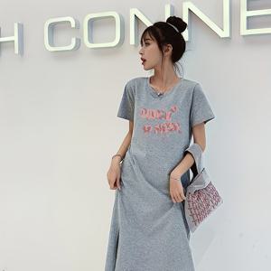 TEMU 기하학적 레터링 프린트가 있는 여성용 캐주얼 반팔 드레스 - 블랙 & 핑크 여름 드레스, H라인 실루엣, 라운드 넥, 세탁 가능, 봄/여름용 정장길이, 짧은 드레스, 편안한 착용감, 비투명 원단