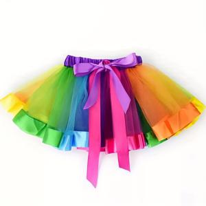 TEMU 파티 투티 스커트 - 리본 보와 함께한 생동감 있는 줄무늬 메쉬, 폴리에스터, 어린이를 위한 이벤트 및 축하 행사에 완벽, 색상 이벤트 의상 | 리본 디테일 스커트 | 폴리에스터 투티, 투티 스커트