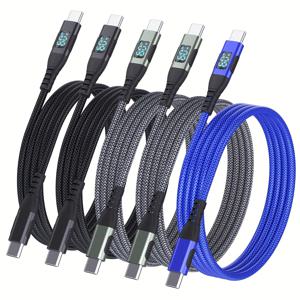 TEMU 60W/3A 5pcs 6.6 피트 나일론 브레이드 USB C to C 케이블 슈퍼 빠른 충전 타입-C 코드 PD 충전 케이블 디스플레이 480Mbps 호환 iPad MacBook Samsung Galaxy S21/S10/S9/Plus PS5 Pixel (레드/블루/그린/블랙 네 가지 색상)