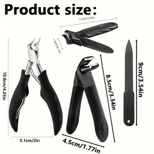 TEMU 4pcs 전문 손톱 클리퍼 세트 두꺼운 손톱을 위한 - 스테인레스 스틸, 인간공학적 블랙 핸들, 성인, 노인 및 노인에게 이상적, 손톱 관리 필수품 | 인간공학적 핸들 | 내구성 구조, 손톱 클리퍼|손톱깎이