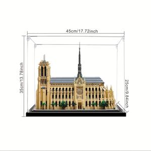 TEMU 1pc 블랙 베이스 아크릴 디스플레이 케이스 - 모더-아들 버클 스크루 디자인, 먼지 방지 투명 스토리지 박스, 21061 노트르담 컬렉션 빌딩 블록 및 모델을 위한 적합한 크기 17.72x9.84x13.78 인치 휴일 선물 - 가정, 사무실 및 인형 수집가에게 완벽한 선택