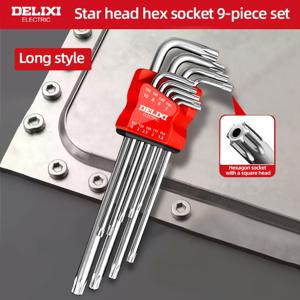 TEMU DELIXI ELECTRIC 9pcs 스타 헥스 렌치 세트, 고경도 수동 조절 렌치, 다기능 스크루드라이버, 자동차 및 산업용으로 사용되는 중량 손 도구, 자동차 도구 세트, 강력한 도구 디자인, 내구성 있는 도구 구조