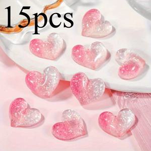 TEMU 15개 하트 모양 레진 참 - 핑크 그라데이션 글리터 DIY 액세서리, 헤어 클립 및 스크랩북 장식용, 0.63x0.79인치 크래프트 소품, 보석 제작 펜던트, 반투명 재질