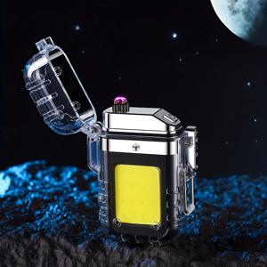 TEMU USB 충전식 방풍 듀얼 아크 전자 라이터 - 플라즈마 점화 기능, LED 손전등 포함, ABS 소재, 컴팩트 & 휴대용, 야외 생존 및 캠핑, 비상 상황에 적합 - 크리스마스, 할로윈, 아버지의 날 선물 추천, 세련된 투명 디자인, 내구성 있는 광택 마감|후레쉬