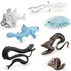 TEMU 7pcs 현실적인 해저 생물 모델 세트, 거대한 스와로프피시, 오징어, 기타피시, 아크로톨, 등등 - 아쿠아리움 장식용 PVC 정적 디스플레이 인형, 할로윈, 크리스마스, 등에 완벽합니다.