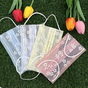 TEMU 40pcs 일회용 이중층 얼굴 마스크, 여름 얇고 통기성, 귀여운 체리 꽃 라이스, 편안함