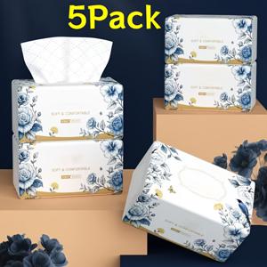 TEMU 총 2150장 - 5겹 두꺼운 엠보싱 레스토랑 냅킨 5팩, 천연 원목 펄프, 높은 흡수력 및 내구성, 주방, 욕실, 여행, 학교, 사무실용 블루 플로럴 디자인, 장식적인 티슈, 고품질, 대량 티슈, 가정용