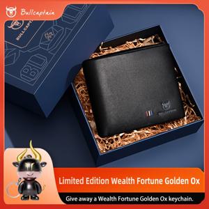 TEMU BULLCAPTAIN 남성용 진짜 가죽 지갑 - 황금 액센트, 프릴 디테일 및 선물 상자가 있는 세련된 블랙 신용 카드 홀더 - 남자 친구나 남편을 위한 완벽한 선물|남자가방