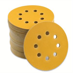 TEMU 100pcs 샌딩 목재 및 금속 건식 습식 이중 목적 사포 용 5 인치 8 홀 옐로우 샌드 에어 그라인더 샌드페이퍼 시트
