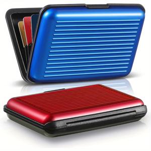TEMU 2개 초슬림형 RFID 차단 신용카드 홀더 - 알루미늄 명함 케이스 6칸, 금속 ID 정리 지갑, 도난 방지 보호, 내구성 있는 구조, 컴팩트한 디자인, 쉬운 접근 및 스타일리시한 외관|명함지갑
