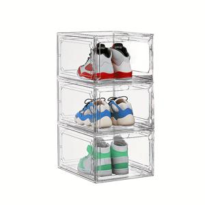 TEMU 3pcs 투명 플라스틱 신발 보관 정리함, 자석 도어, US 사이즈 12, 스니커즈, 신발 및 액세서리용 다중 컴파트먼트 디자인, 거실, 출입구, 침실용 공간 절약형 신발 보관 솔루션, 신발 보관 정리함