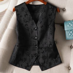 TEMU 우아한 플로럴 V넥 웨스트코트 1개, 여성용 폴리에스테르 , 포켓, 단일 breasted 봄/가을 패션 조끼