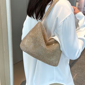 TEMU 1pc 여성 패션 한국 스타일 어깨 가방, 컬러풀한 라인스톤 핸드백, 미니 숄더백, 고정 스트랩, 지퍼 클로저, 폴리에스터 라이닝, 엣지 페인트 디테일, 캐주얼 및 공식 행사용, 다용도 숄더백 | 스타일리시한 어깨 가방 | 라인스톤 장식, 소형 크로스바디 가방