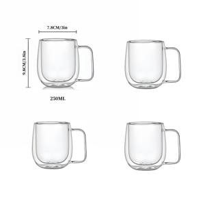 TEMU 2개/4개 고급 보로실리케이트 내열 투명 이중층 유리 컵 250ml 대용량 손잡이 포함 보온 유리 커피 우유 컵 주스 음료 차 유리 이중층 컵