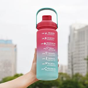 TEMU 그라데이션 컬러 더블 드링크 대용량 빨대 물병, 2L/64OZ 야외 휴대용 스포츠 물병, 피트니스, 캠핑, 학교에 완벽한 선물.
