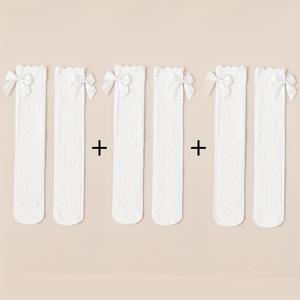 TEMU 여아용 긴 양말 3켤레, 봄과 여름을 위한 얇은 메쉬 스타일, 아름다운 레이스와 리본 디자인을 특징으로 합니다.