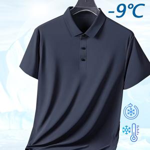 TEMU 남성용 아이스 슬리키 폴로 셔츠 - 여름 신상품, 캐주얼 반팔, 루즈핏, 빠른 건조, 폴리에스터 소재, 단색, 버튼업 칼라, 정상핏, 캐주얼 착용|레쥬드 핏 셔츠|폴리에스터 소재|남자셔츠