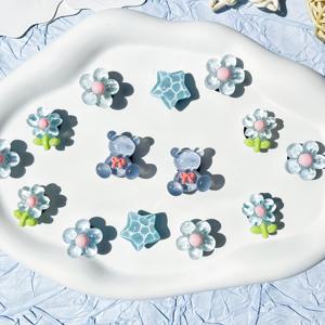 TEMU 14개 블루 베어 플라워 스타 신발 장식, 펀치 구멍 샌들, 슬리퍼, 비치슈즈, 가든화용 DIY 액세서리 및