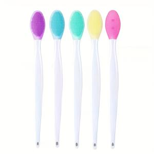 TEMU 5개 실리콘 입술 및 코 클렌징 브러쉬 세트 - 양면 블랙헤드 제거용 페이셜 도구, 라이트 베이지 마사지, 컬러 핸들 포함 세척 가능 헤드