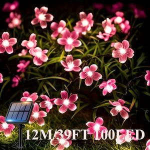 TEMU Weiope 100/50/20LED 태양광 핑크 벚꽃 요정 조명 - 8가지 조명 모드, IPX4 고품질 내구성 플라스틱 야외 스트링 라이트, 정원용, 울타리, 파티오 장식 - 어머니날, 크리스마스, 할로윈 장식, 축제 조명