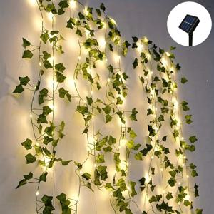 TEMU 태양열 시뮬레이션 Ivy Leaves String Lights 8 모드, 실외 정원, 벽, 발코니, 울타리, 나무, 결혼식, 파티, 레스토랑 분위기 향상, 텐트, 캠핑, 크리스마스 장식에 적합한 구리 와이어 페어리 라이트