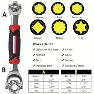 TEMU 52-in-1 다기능 소켓 렌치 세트 - 미터법 8-19mm, SAE 5/16