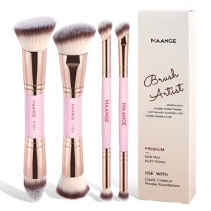 TEMU 4개의 MAANGE 양면 가부키 메이크업 브러시 세트, 나일론 브러시, ABS 손잡이, 무향, 모든 피부 타입에 적합, 막대 형태, 파운데이션, 블러셔, 아이섀도, 립 브러시 포함 - 여행 친화적인 뷰티 도구