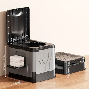 TEMU 휴대용 차량용 화장실, RV 화장실 PP 소재, 뚜껑과 배수구가 있는 접이식 디자인, 여행 및 야외 활동에 사용하기 쉬움, 차량 위생 | 기능성 커버 | 내구성 있는 폴리카보네이트