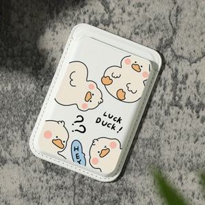 TEMU 아이폰용 럭셔리 패셔너블한 만화 오리 패턴 인조 PU 가죽 자석 카드 홀더, 아이폰 16 15 14 프로 맥스 KA1 PU 가죽 지갑 부착물, 1-2장의 카드 보관, 내장 보안 포켓 장착