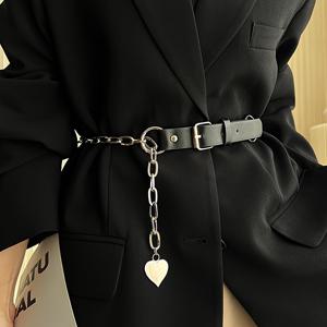 TEMU 1pc 여성 패션 벨트, 하트 모양의 체인, 스위트, 자켓, 스커트, 청바지용 우아한 허리 액세서리, 일상적인 착용 및 특별한 기회용 다용도 디자인, 다용도 허리 벨트 | 하트 찬스 벨트 | 광택 있는 마무리 벨트