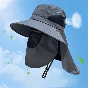 TEMU 2개의 버튼이 있는 분리 가능한 얼굴 커버링 모자, 야외 접이식 모자, 얼굴 및 목 보호 모자, 여름에, 넓은 브림 야외 태양 모자, 통기성과 가벼움, 휴가 해변 모자에 적합