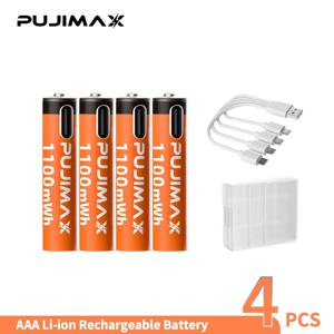 TEMU PUJIMAX 1.5V AAA 1100mWh 충전식 리튬 배터리, 매일 1500번 사용 가능, 빠르고 오래가는 USB-C 충전, 대부분의 가정용 전자 기기, 알람 시계, 리모컨, 타이머 등에 사용 가능, USB 충전 케이블 포함.
