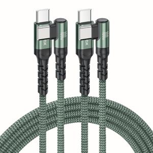 TEMU 1/2개 90도 엘보 롱 USB C 케이블 5A 최대 100W 고속 충전 타입 C 아이폰 16 15 프로 맥북 맥스 아이패드 삼성용 25, 에어5 샤오미 레드미 원플러스 비보 오포용 타입-C에서 타입-C 고속 충전 케이블