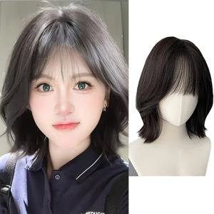 TEMU 12인치 여성용 숏 루즈 웨이브 합성 가발 앞머리 포함 - 블랙 브라운 로리타 스타일 로즈 네트 캡 150% 밀도 일상 착용, 코스프레, 파티 및 어머니날 선물, 파티 액세서리 | 우아한 헤어스타일 | 자연 섬유 느낌